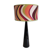 Lampe pied acier laqué noir design et abat-jour imprimé vintage