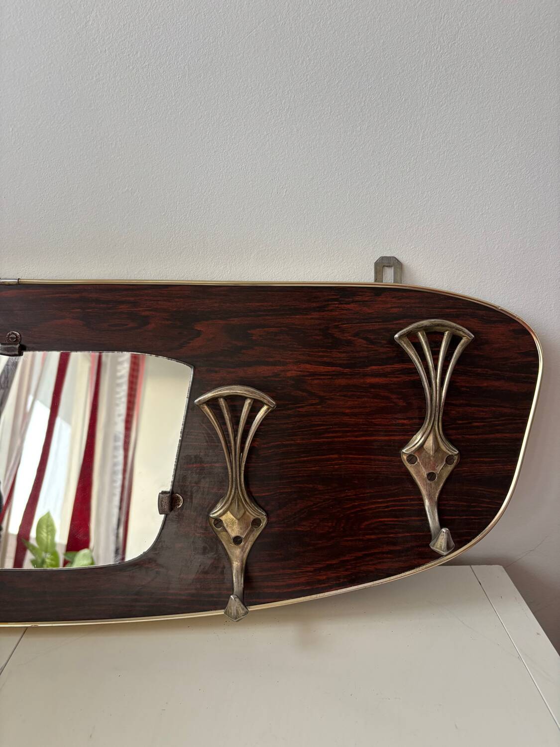 Wood and brass coat rack, 1960