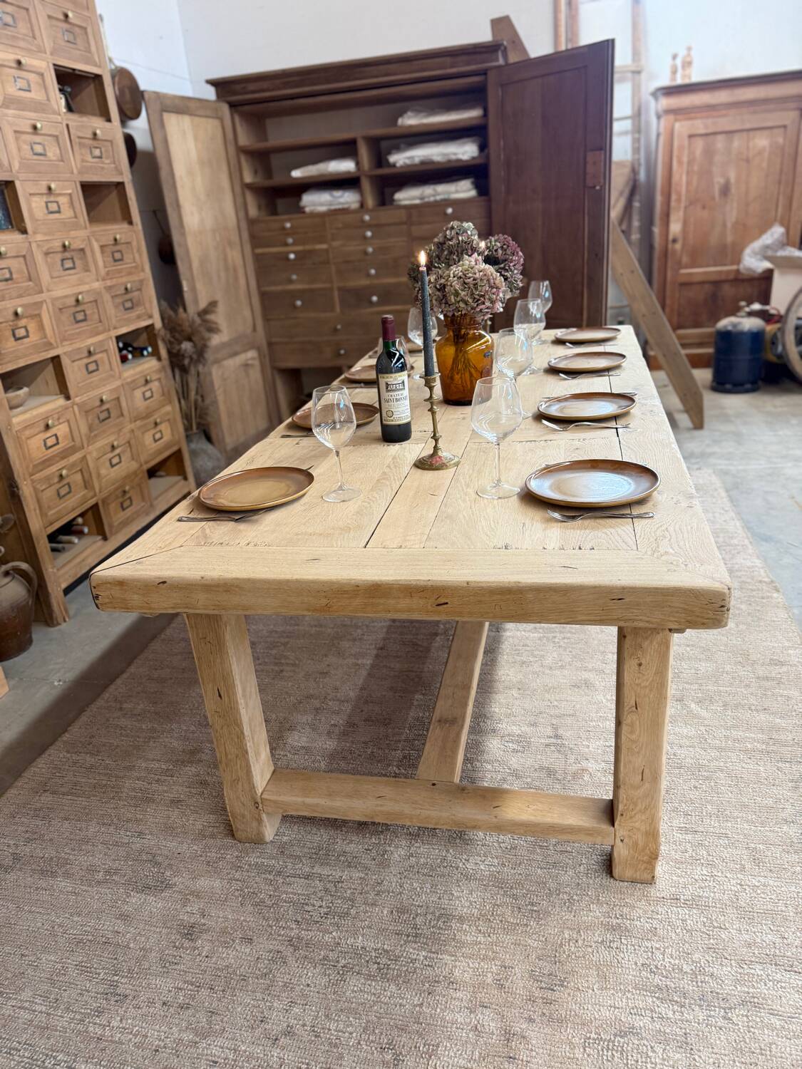Large farmhouse table with 10 drawers