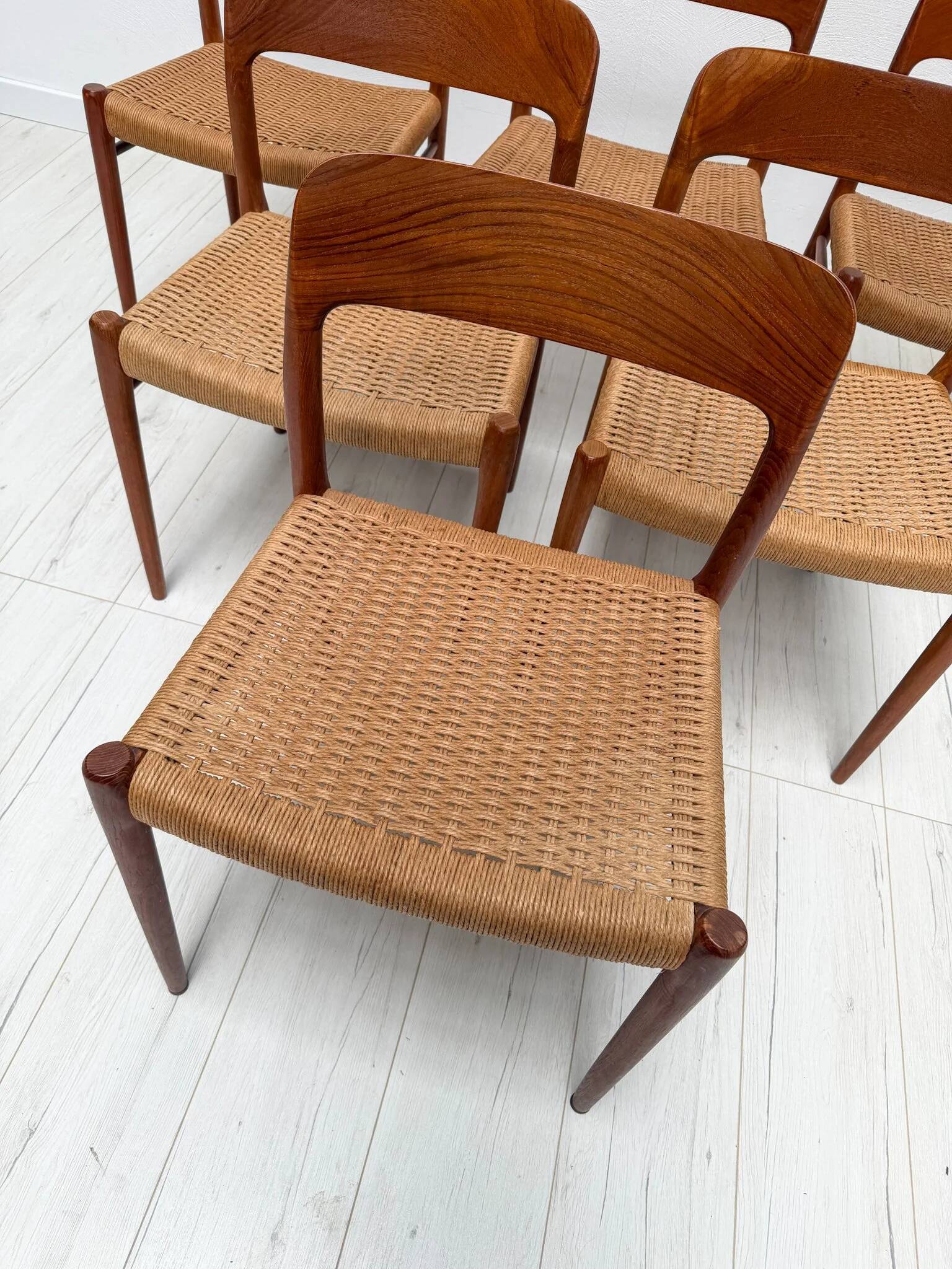 1950s set of 6 vintage Danish teak dining chairs No. 75 by Niels O. Møller