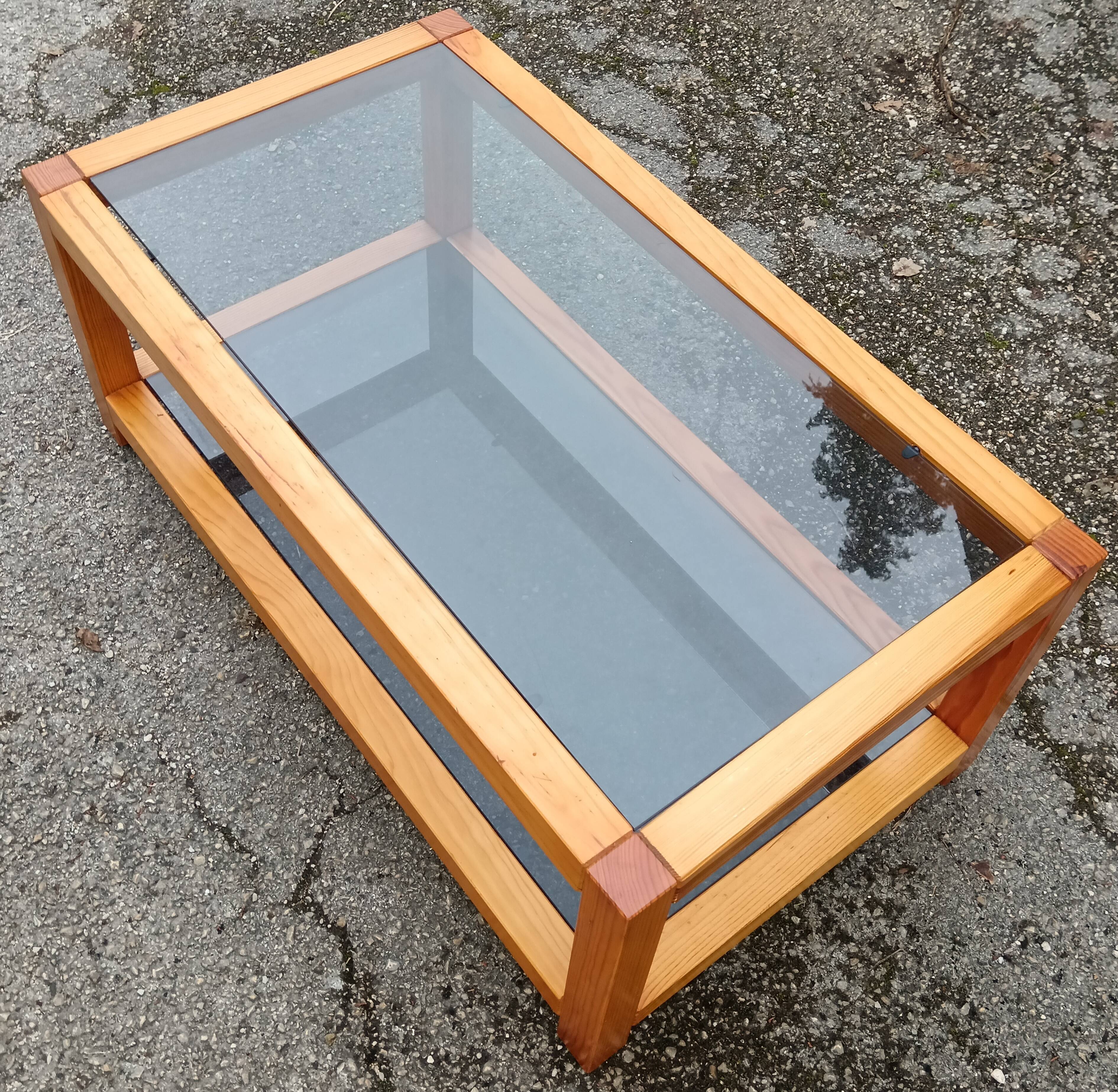 Vintage coffee table in wood and glass