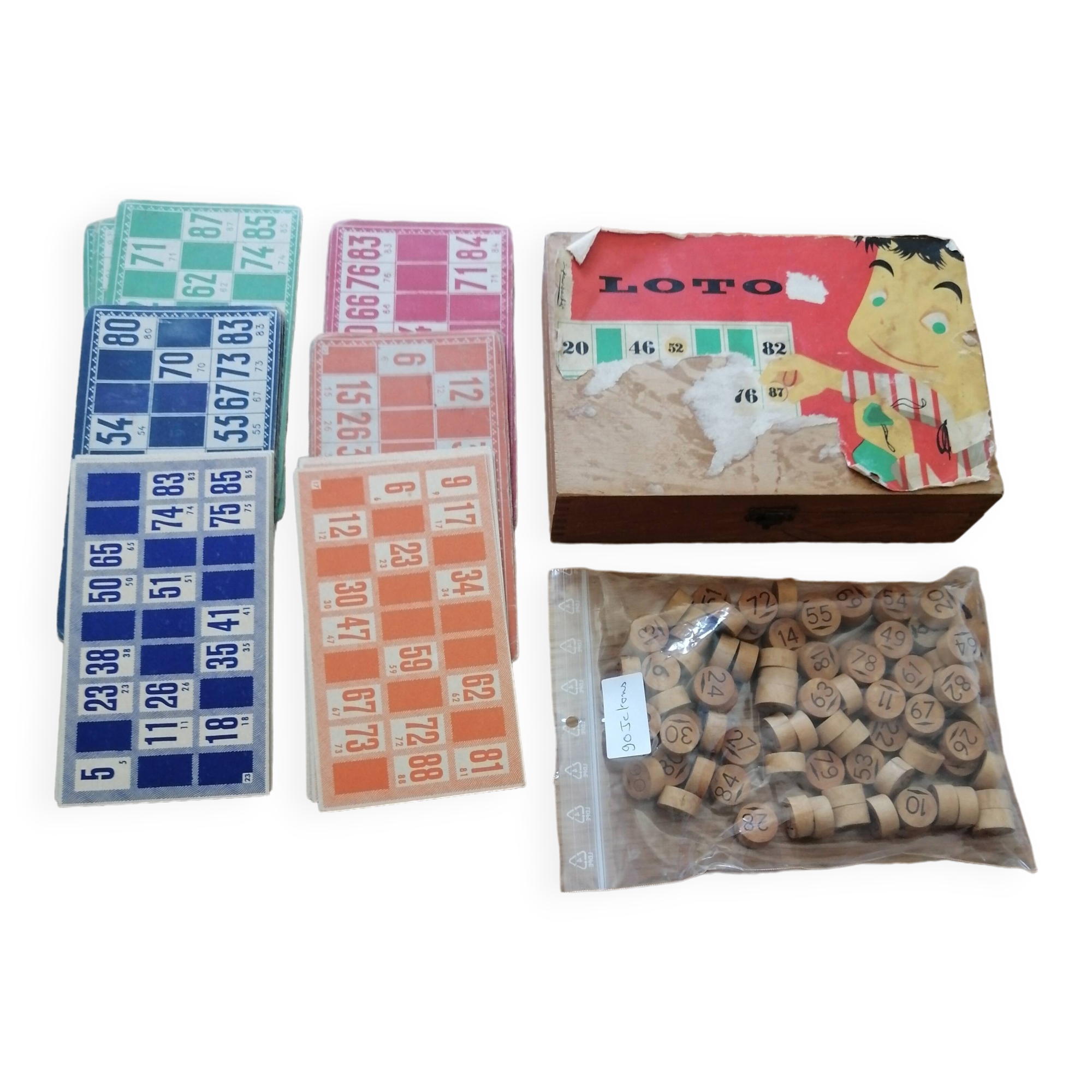 Jeu ancien de loto complet en bois