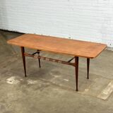 Table basse vintage en teck et rotin