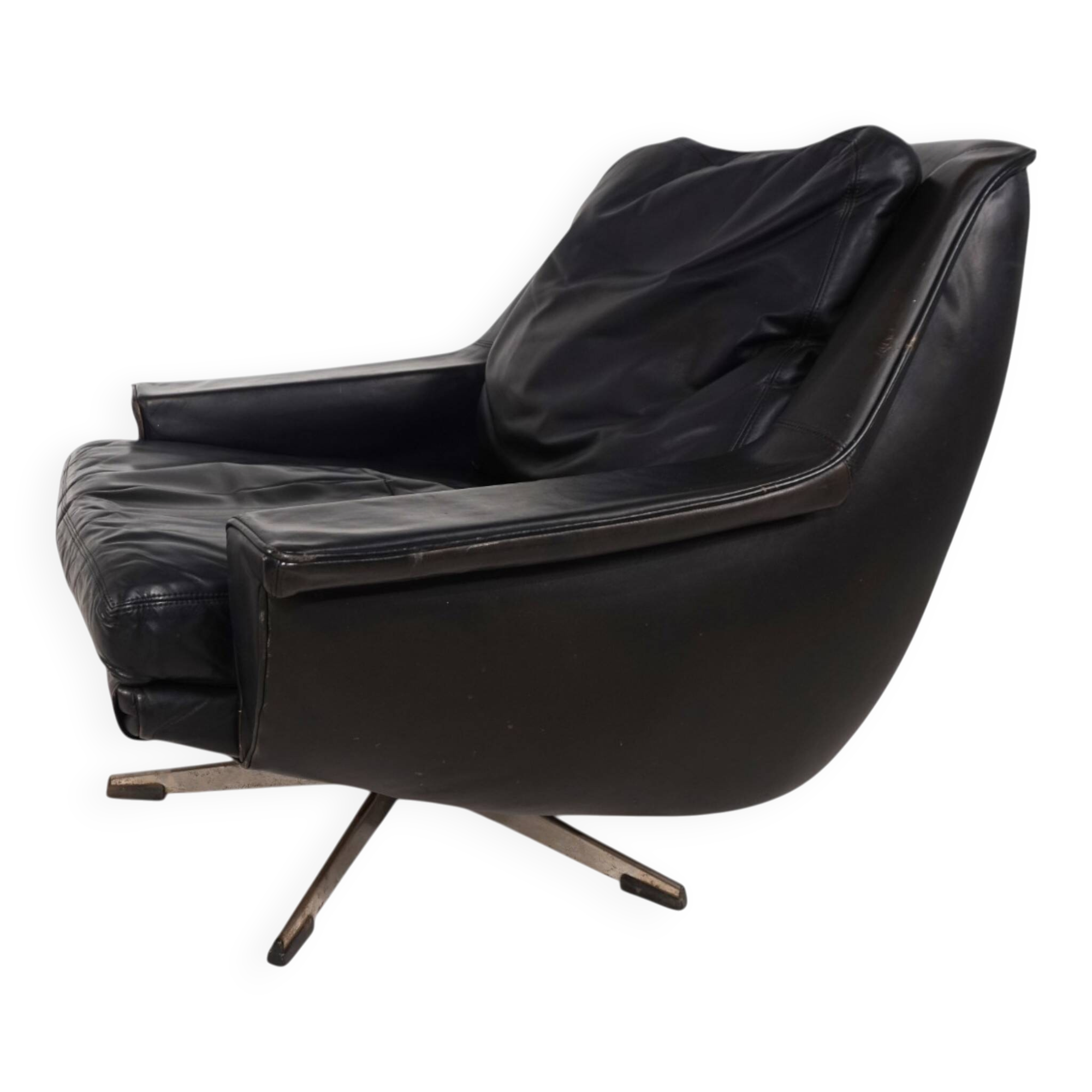 ESA 802 Black Leather Lounge Chair by Werner Langenfeld, 1970