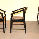 Set of 5 black lacquered leather dining chairs similar to China Chair Wegner