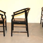 Set of 5 black lacquered leather dining chairs similar to China Chair Wegner