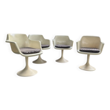 Set of 4 white swivel Tulip chairs, designer