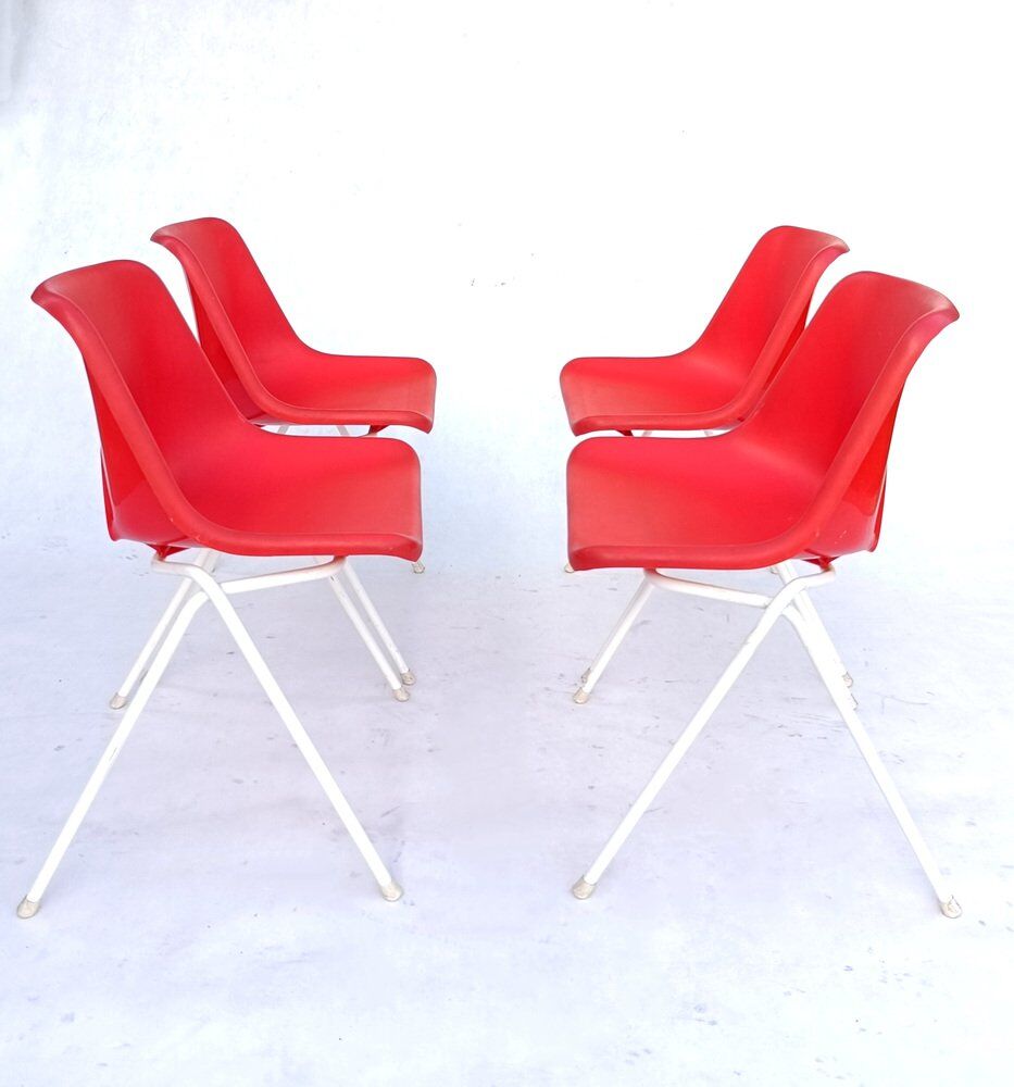 Danish plastic red chairs by Niels Gammelgaard for Ikea, 1984, set of 4
