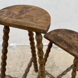 Set of 2 high and low tripod stools with turned legs, vintage plant holder, 1960s