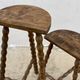 Set of 2 high and low tripod stools with turned legs, vintage plant holder, 1960s