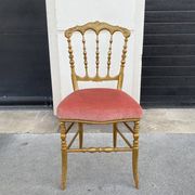 Napoleon III chair in gilded wood and pink velvet, old Chiavari wooden chair