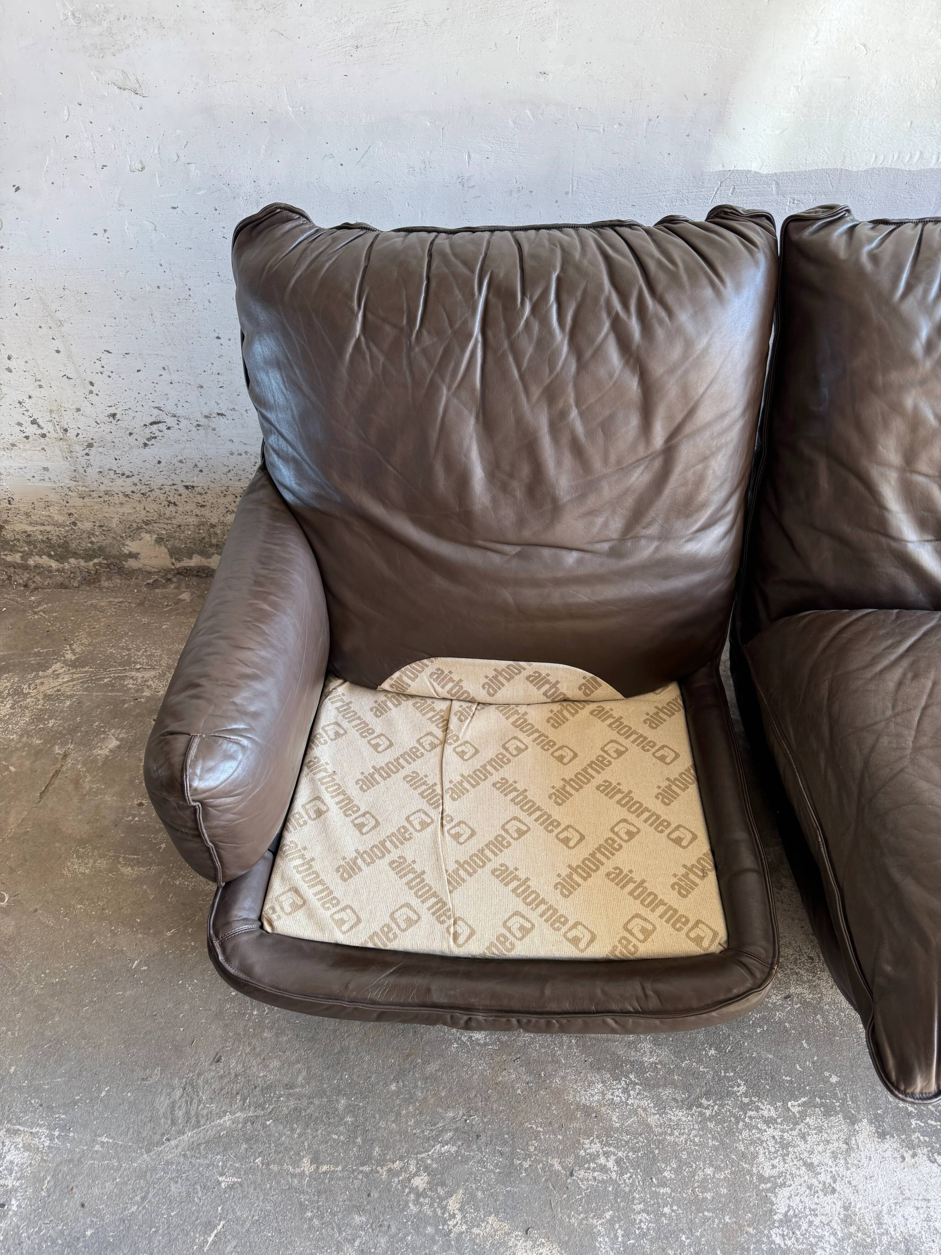 Michel Cadestin 1970s Dark Brown Leather 4-Piece Modular Sofa for Airborne