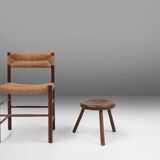 Hand-carved solid wood tripod stool with beautiful patina, France ca. 1900