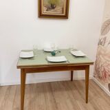 Vintage extendable dining table, wood and sage green
