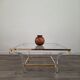 Square coffee table, lucite, brass and glass, Hollywood Regency