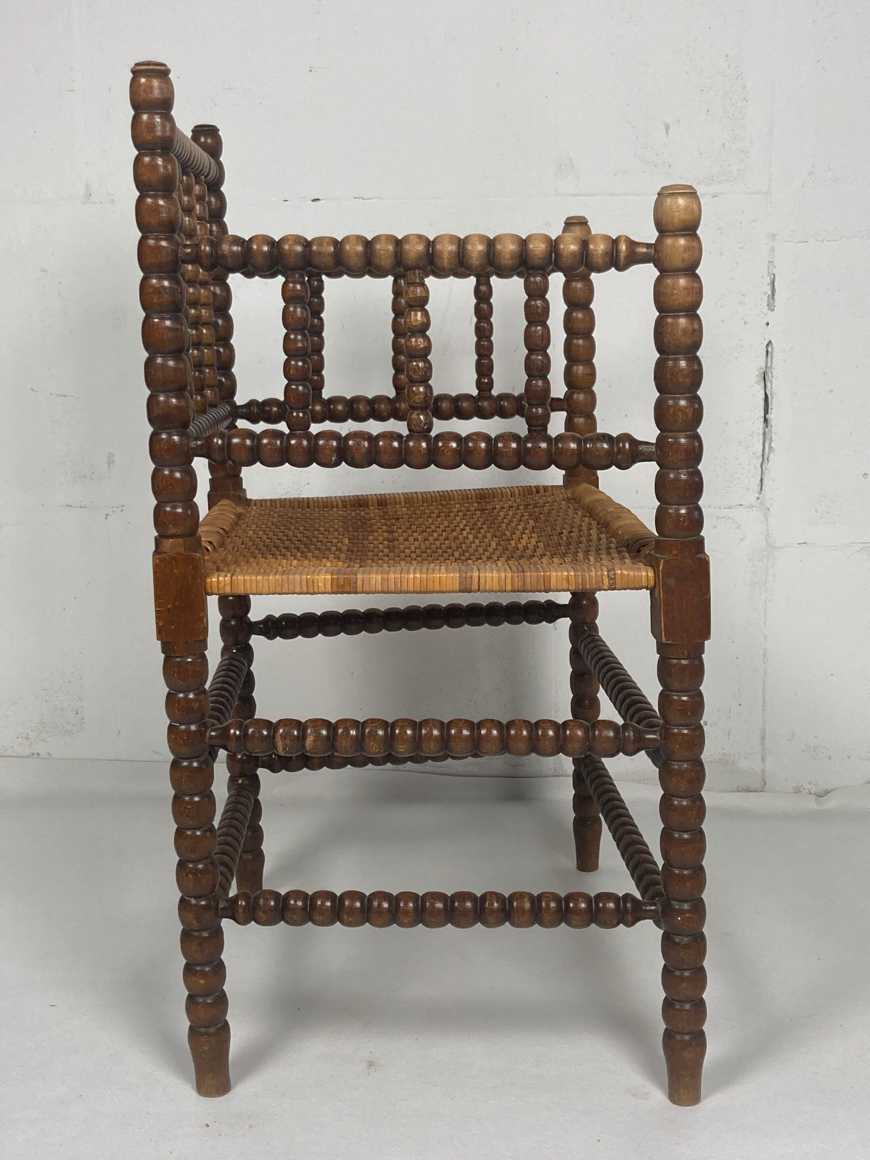 Fauteuil en osier et en bois tourné, années 1930 - 1950
