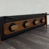 Mid-Century Scandinavian Teak and Leather Wall Coat Rack, 1960s