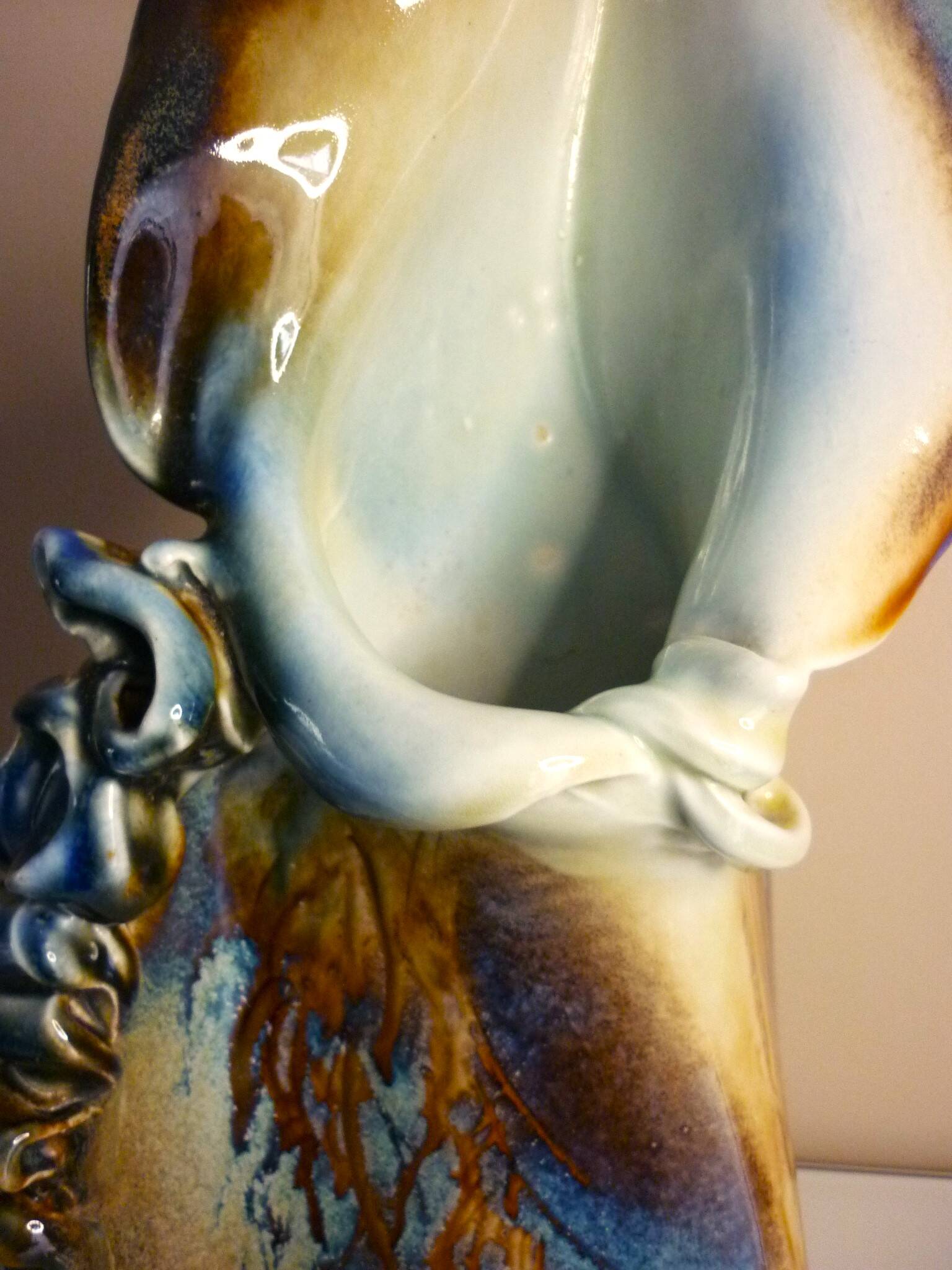 Glazed ceramic vase, unique piece, signed D. Prioton, shell neck