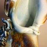 Vase en céramique émaillée, pièce unique, signé D. Prioton, col coquillage