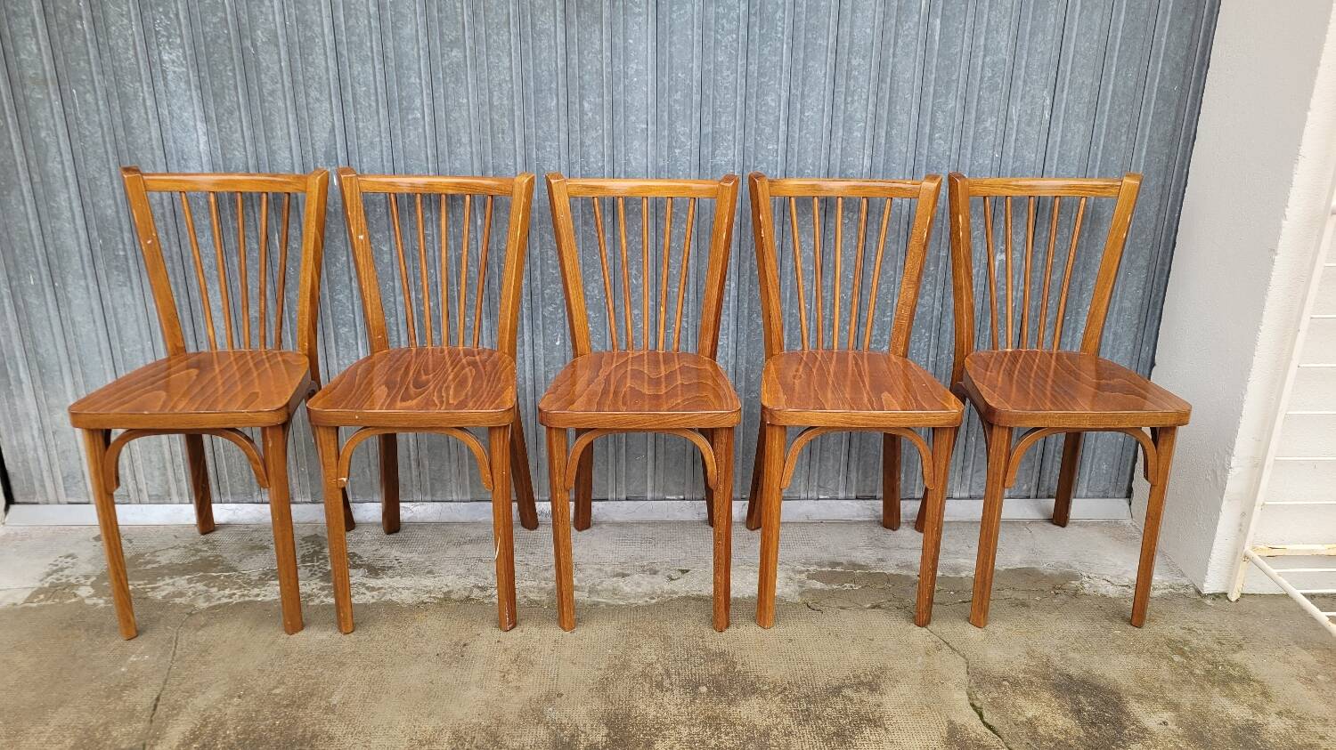 Set of 5 antique signed Baumann bistro chairs