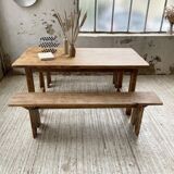 Oak farmhouse table and its two benches