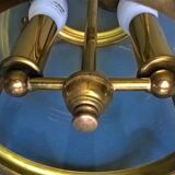 Chandelier lantern cage cylindrical two fires ~ glass and golden brass ~ 1950s/1960s