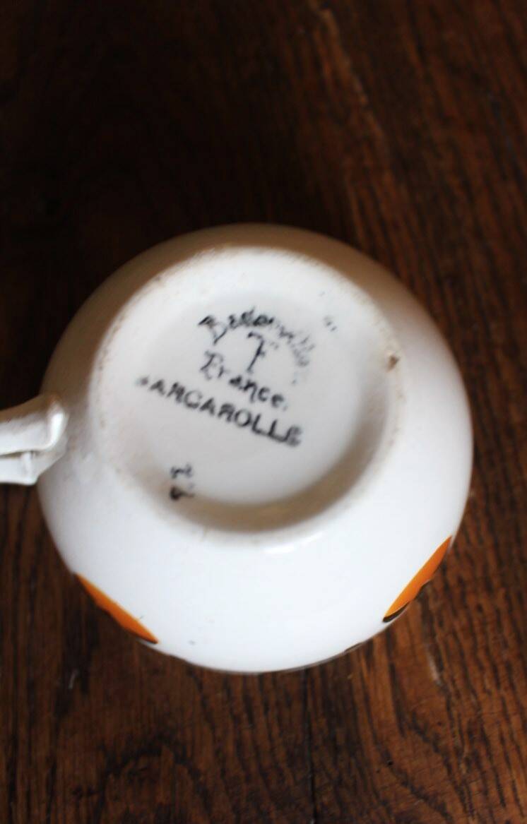 Cups Marylou Digoin Sarreguemines Barcarolle Badonviller orange black art