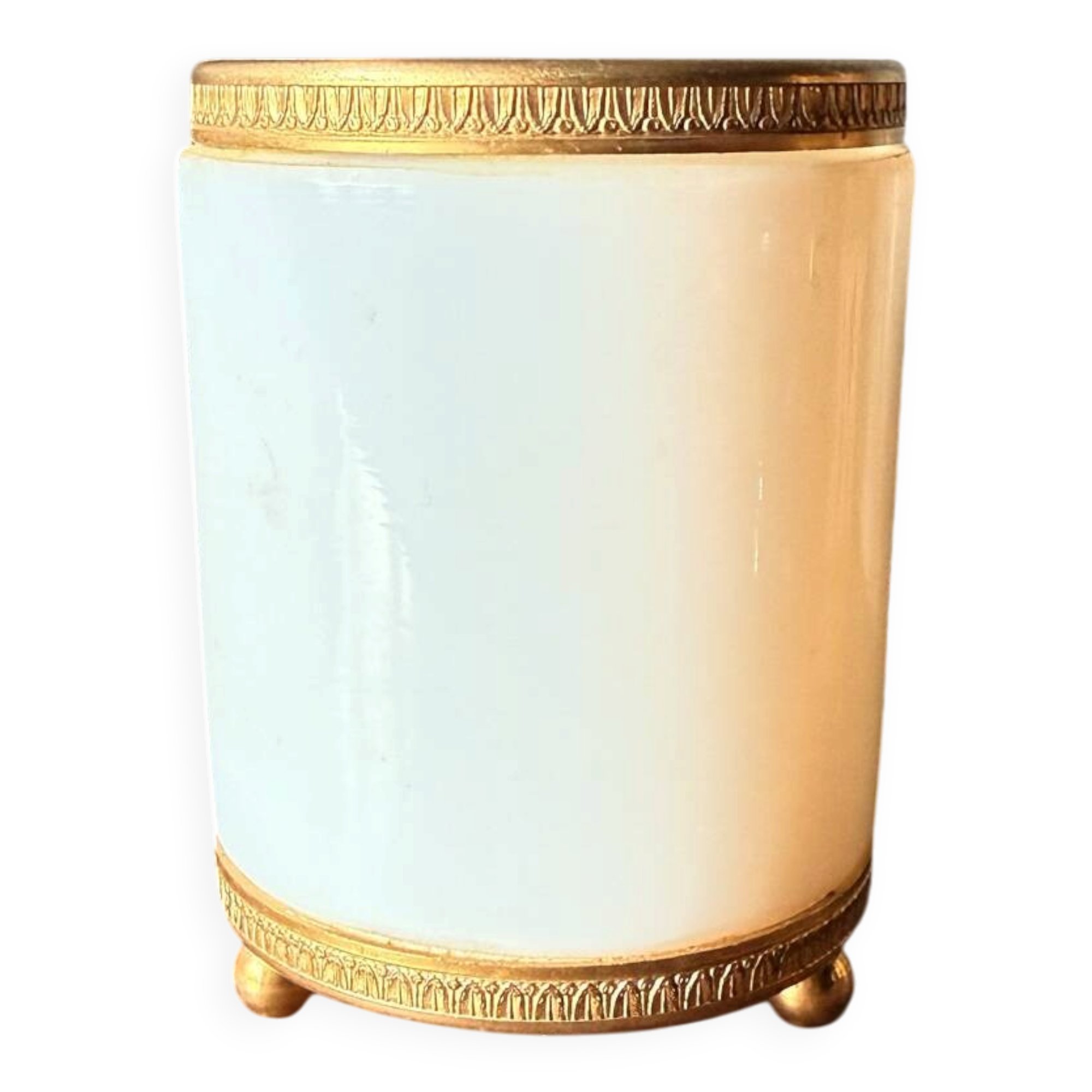 Rare vase/pot in white opaline and brass.