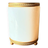 Rare vase / pot en opaline blanche et laiton