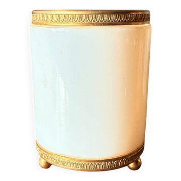 Rare vase/pot in white opaline and brass.