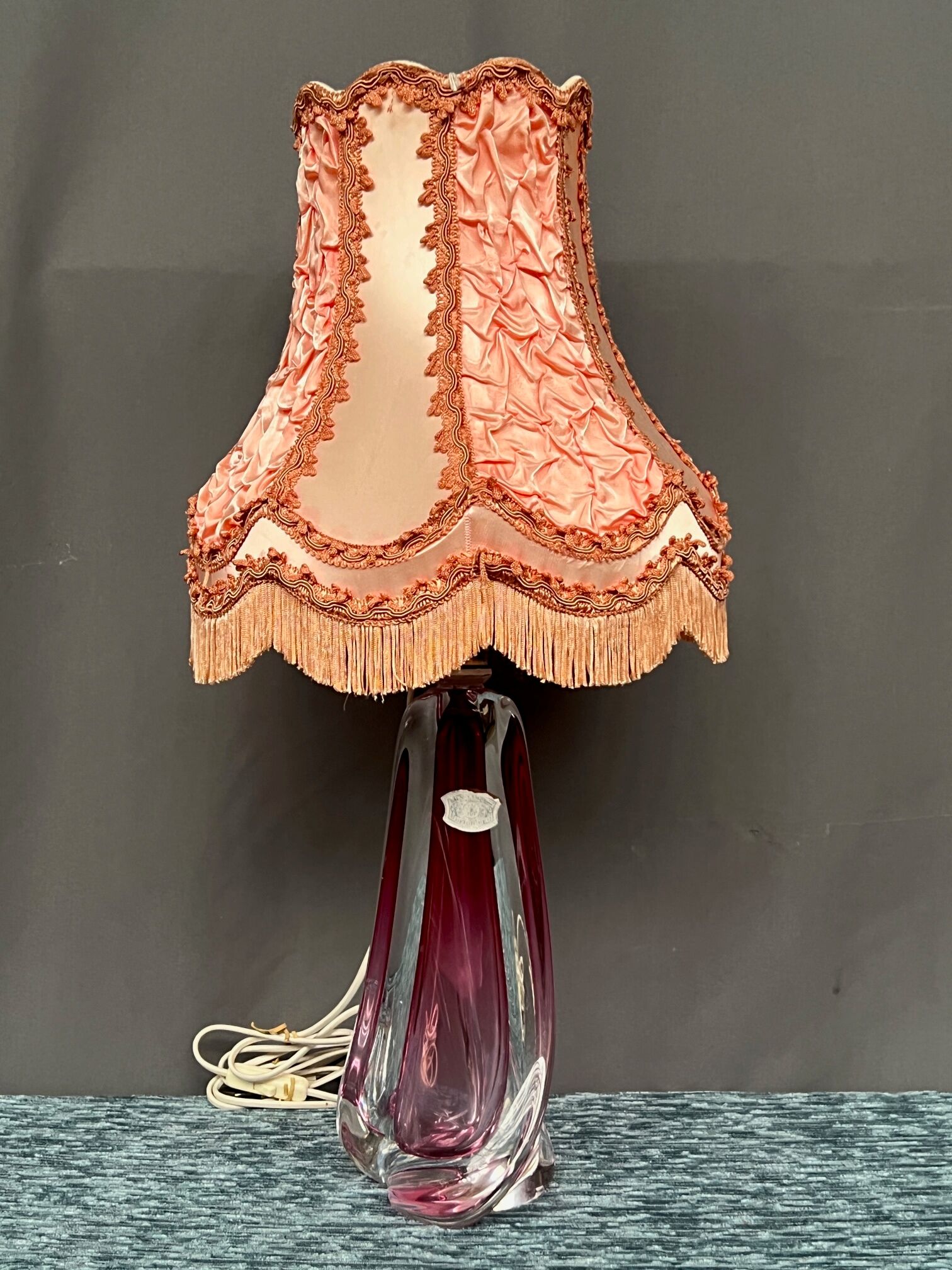 Val Saint Lambert. Two-tone solid crystal lamp (light purple) with high lead content.