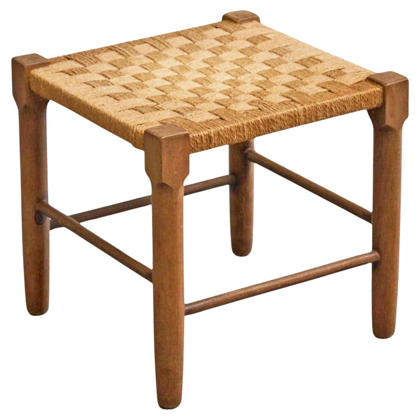 Tabouret scandinave en chêne massif et cordelette de papier 1960