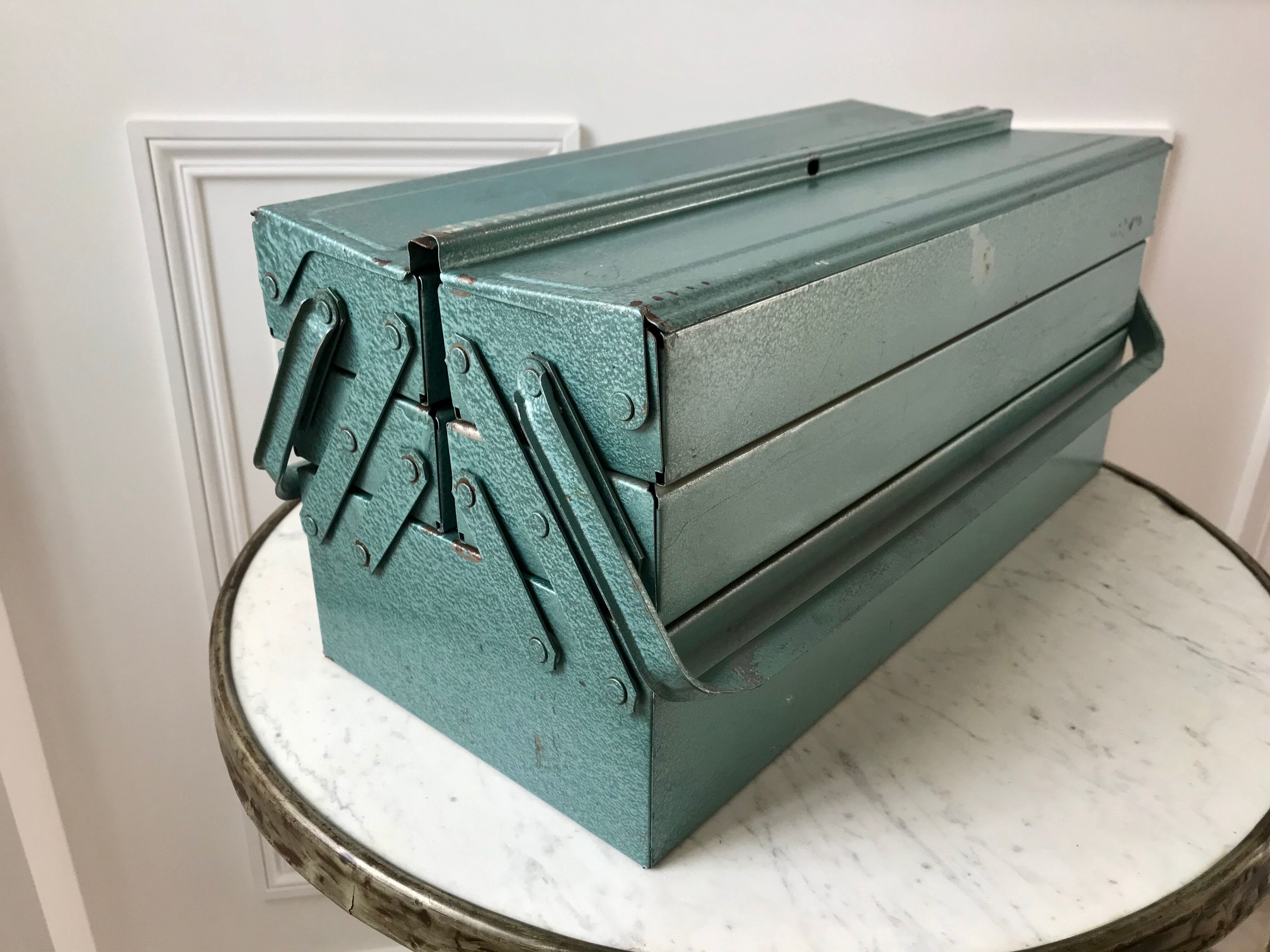 Old blue metal toolbox