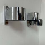 Pair of vintage wall lights, curved chrome metal, France 1970