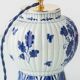 Royal Delft 1924 Blue and White Ceramic Table Lamp, New Vermilion Silk Shade