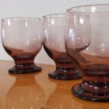 4 water glasses on foot pink purple vintage art deco