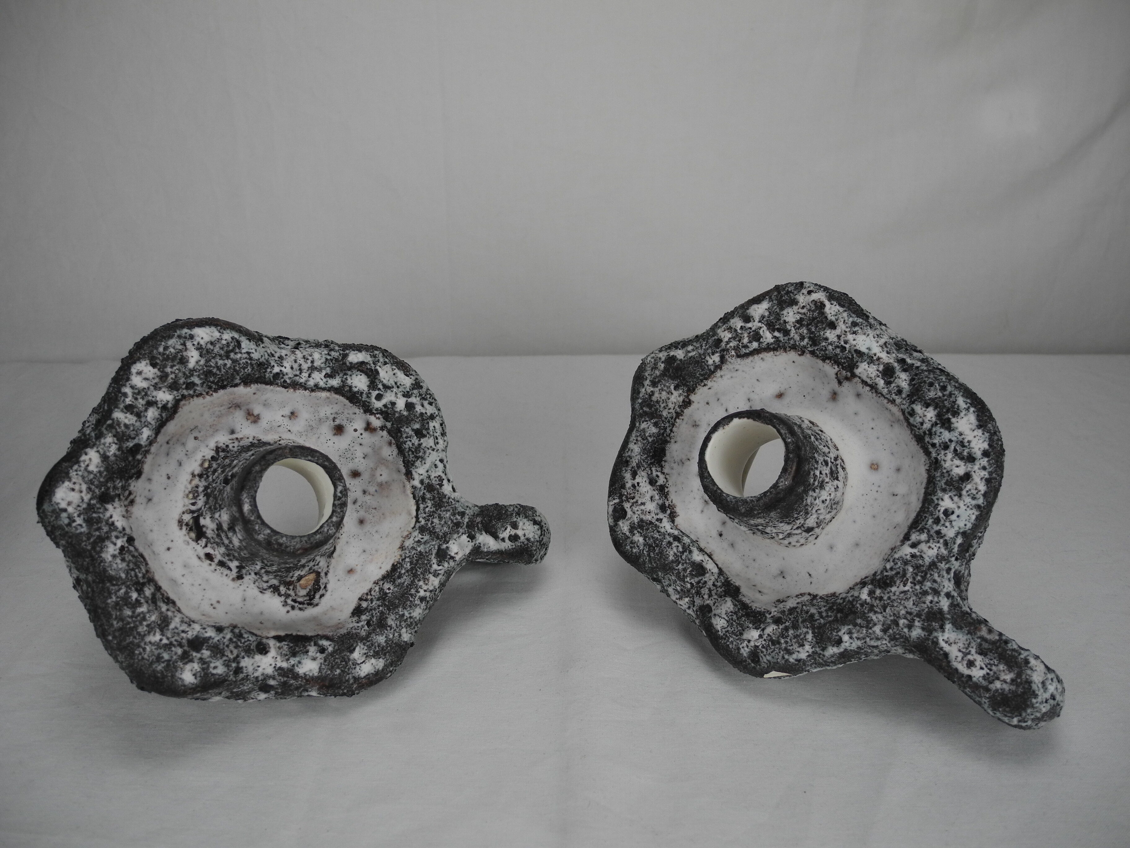Pair of ceramic candlesticks Vallauris fat lava Keramik