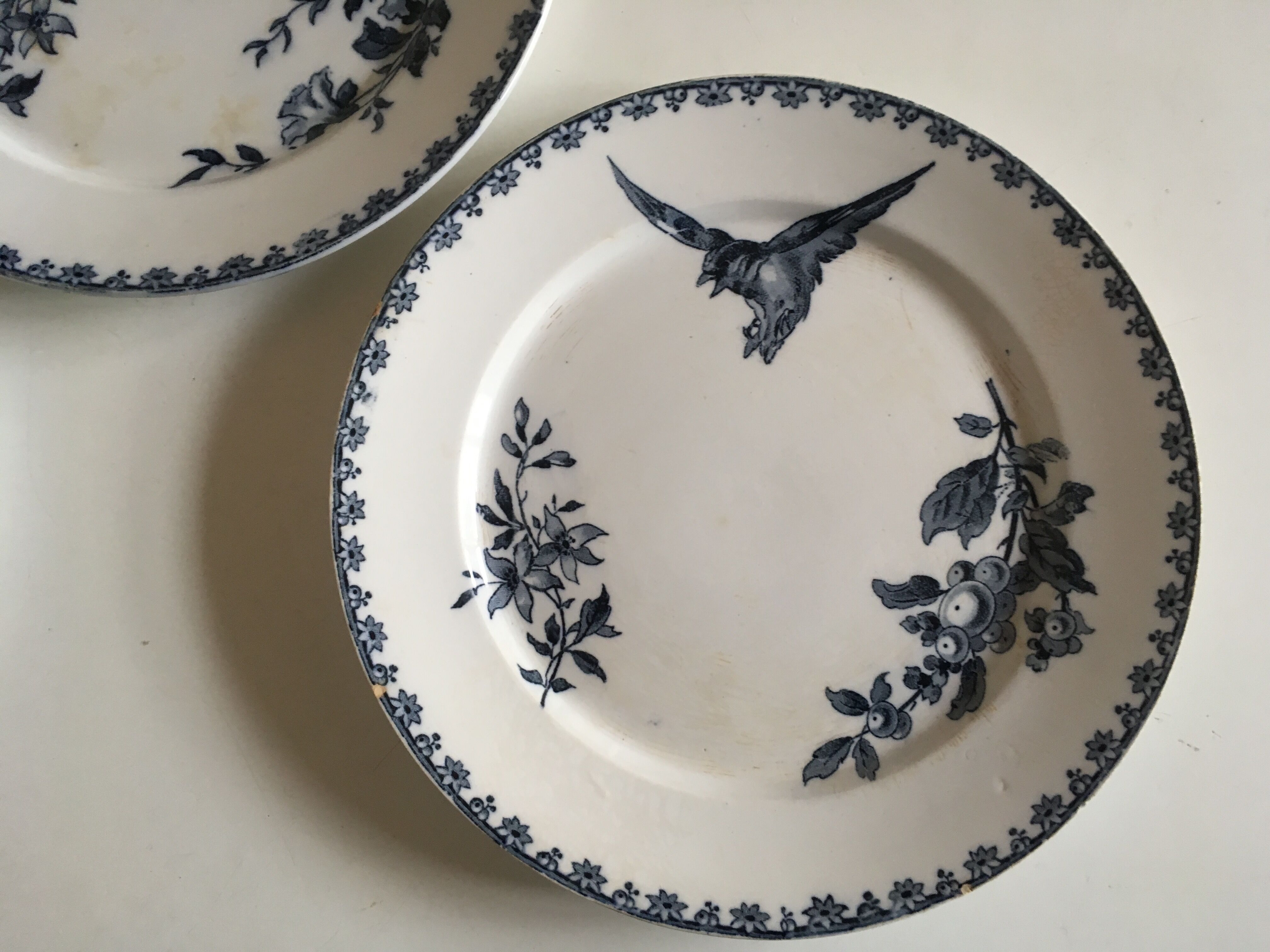 Plates Sarreguemines Hummingbird Earth 19th end railway