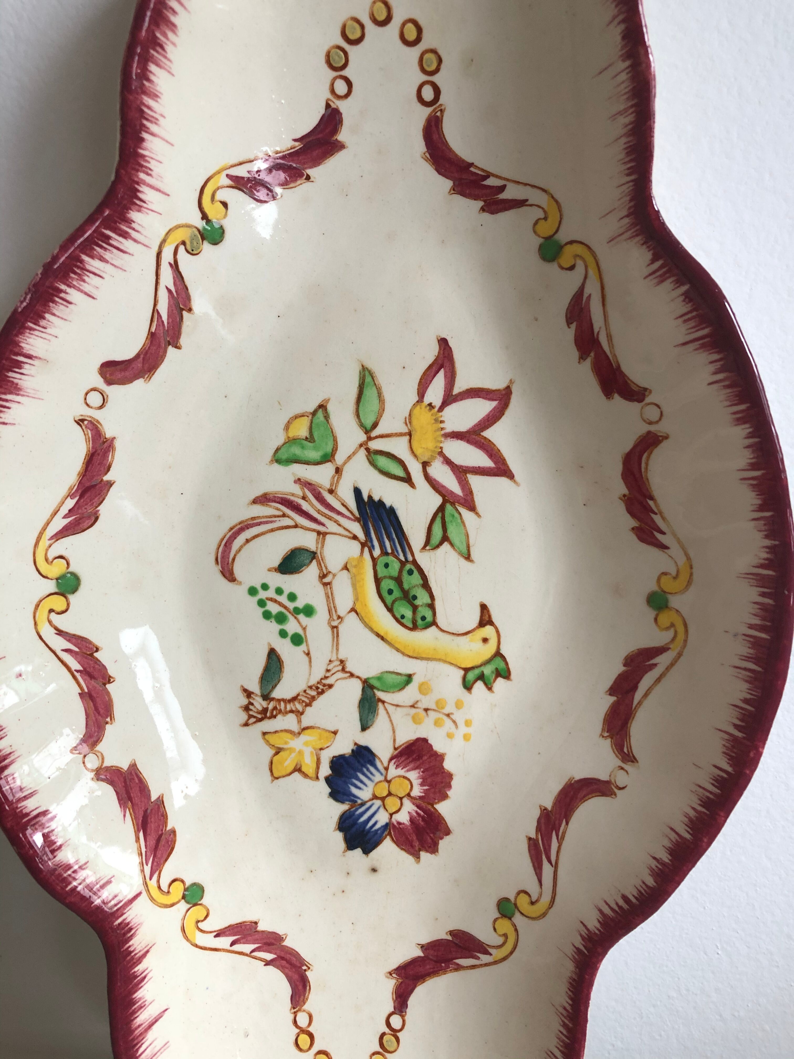 Pair of hand-decorated old Fleury Longwy France wood ravines