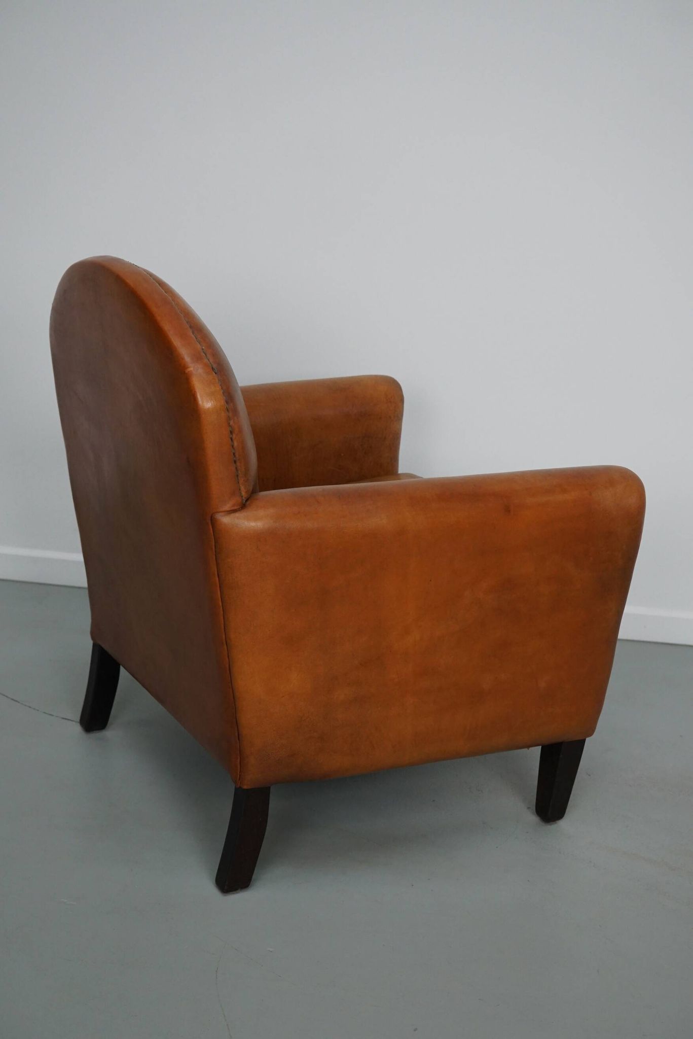 Vintage Dutch leather club chair in cognac color