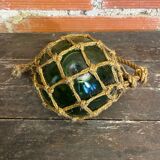 Old Fishing Floater Marine Glass + Vintage Net Rope #D6