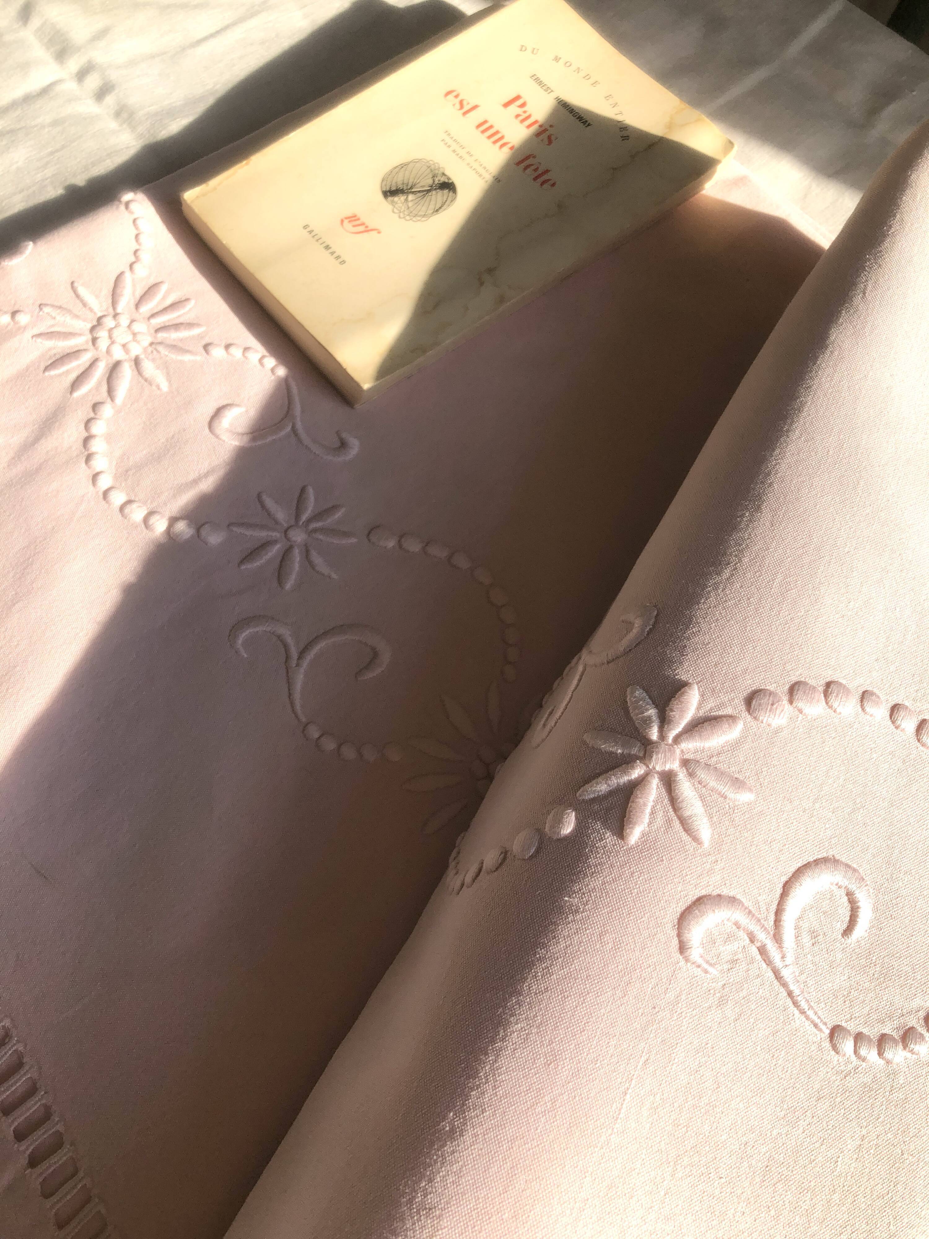 Old linen and cotton sheet dyed in baby pink