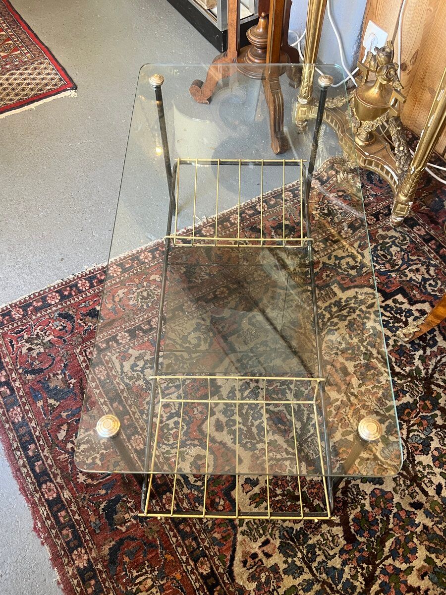 Black Steel Coffee Table with Magazine Rack attributed to Pierre Guariche for Airborne, 1950s