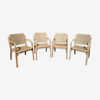 Série de 4 chaises cannées vintage années 60