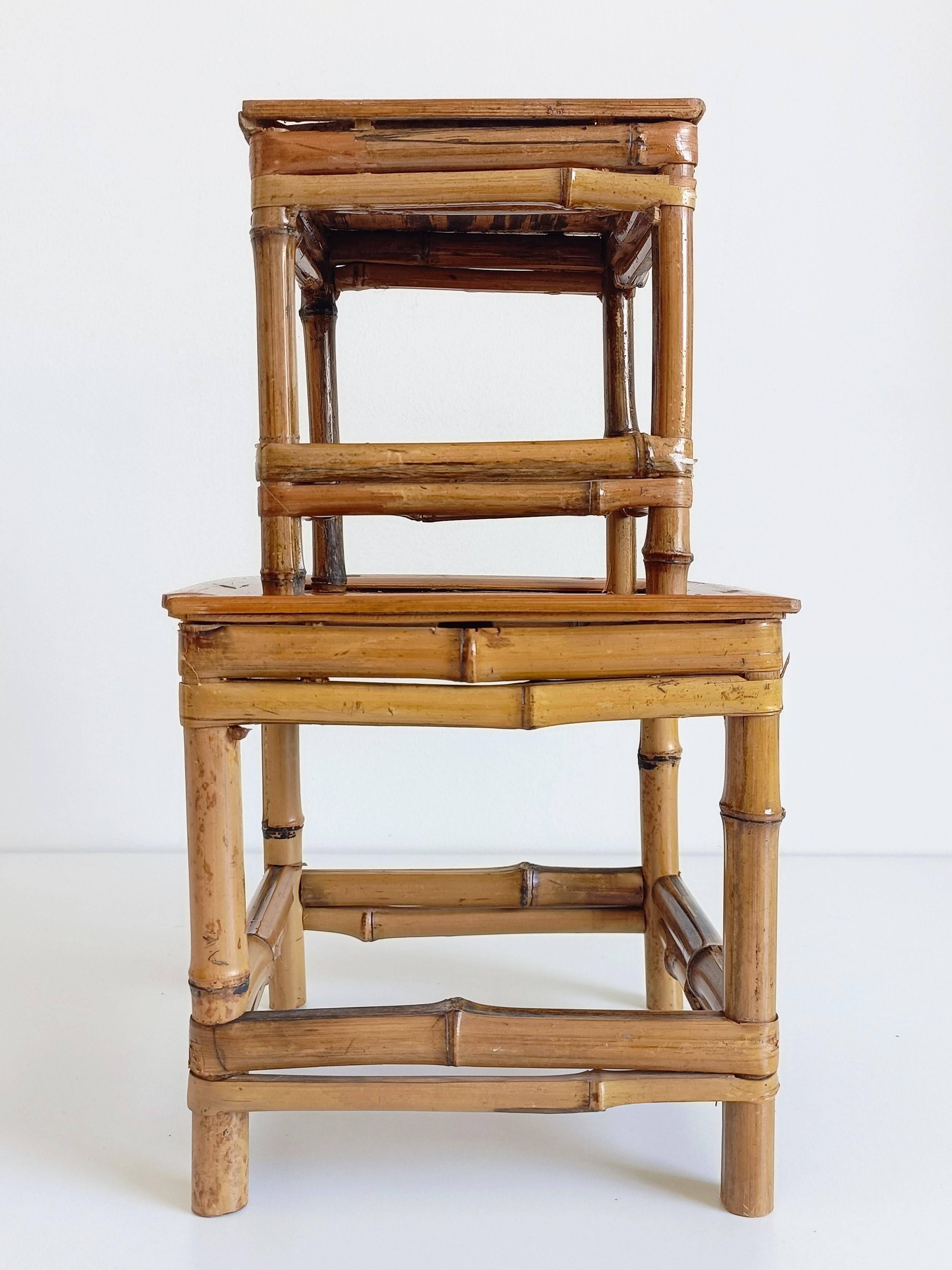 1950s Mid-Century French Bamboo and Wood Plant Pedestals, Hand-Crafted