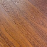 Table à manger ronde en teck avec pieds en acier, 1986