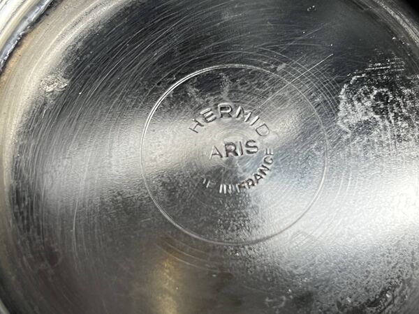 Arts de la table, seau à glace Thermid métal argenté bol verre anses lion X