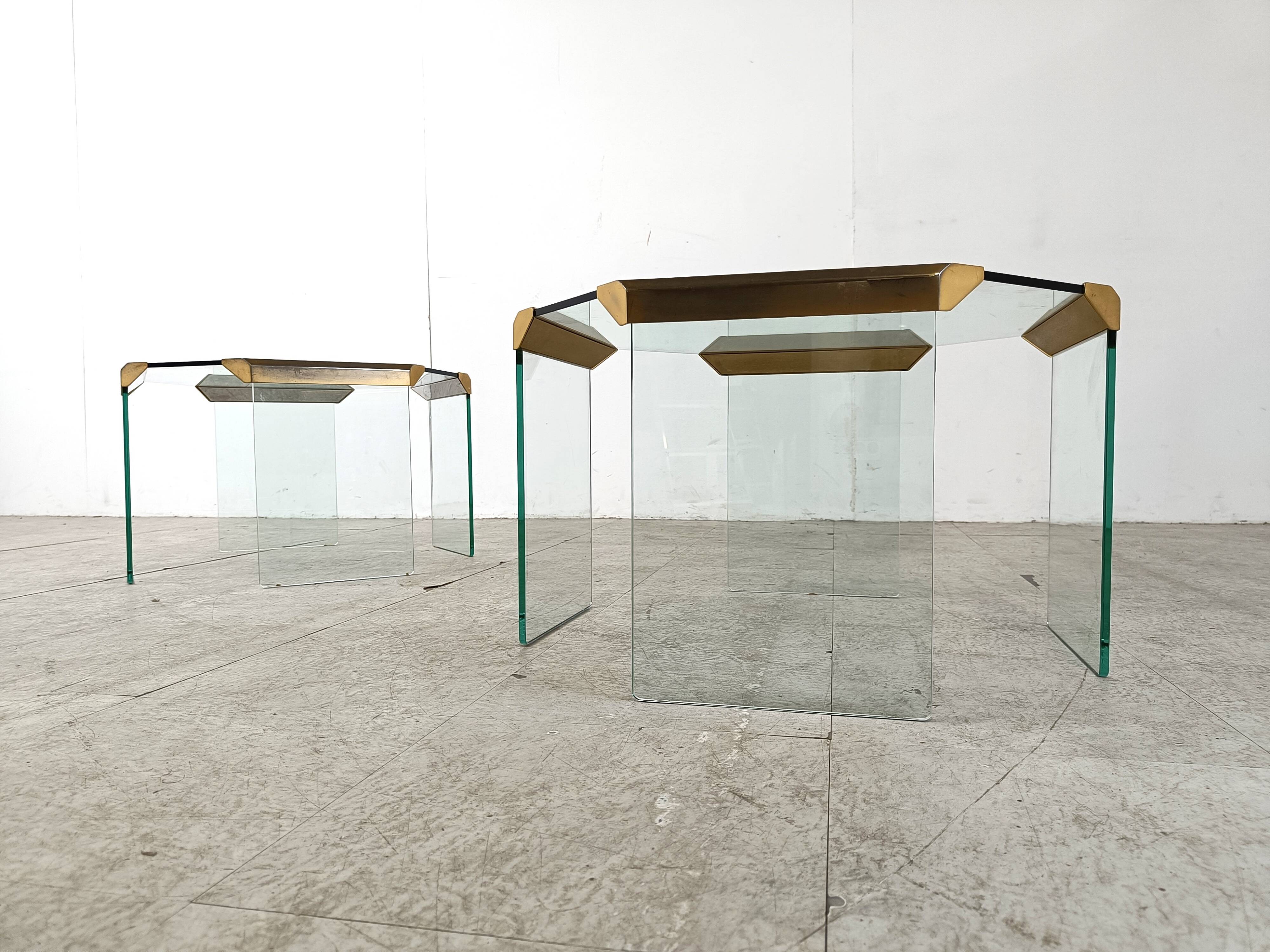Pair of vintage brass and glass side tables,  1970s