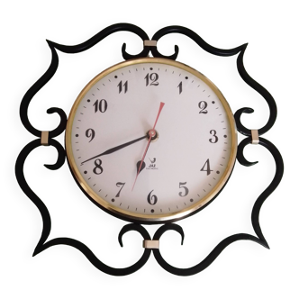 Jaz vintage wall clock in wrought iron and brass
