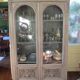 Antique carved buffet display cabinet with gray patina